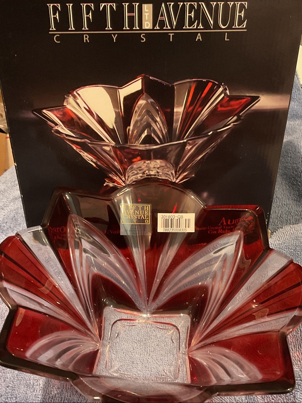 Fifth Avenue Crystal Deep Red Glass Decorative Bowl